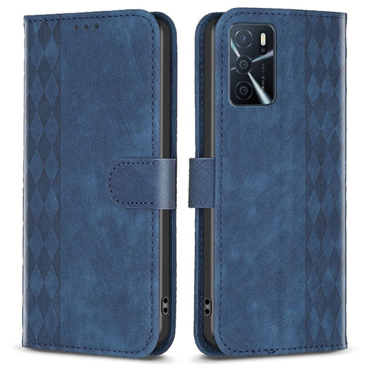 Leather Cover for Oppo A16 / A16s / A54 5G / A54s / A55 5G , Imprinted Pattern Stand Wallet Flip Phone Case - Blue
