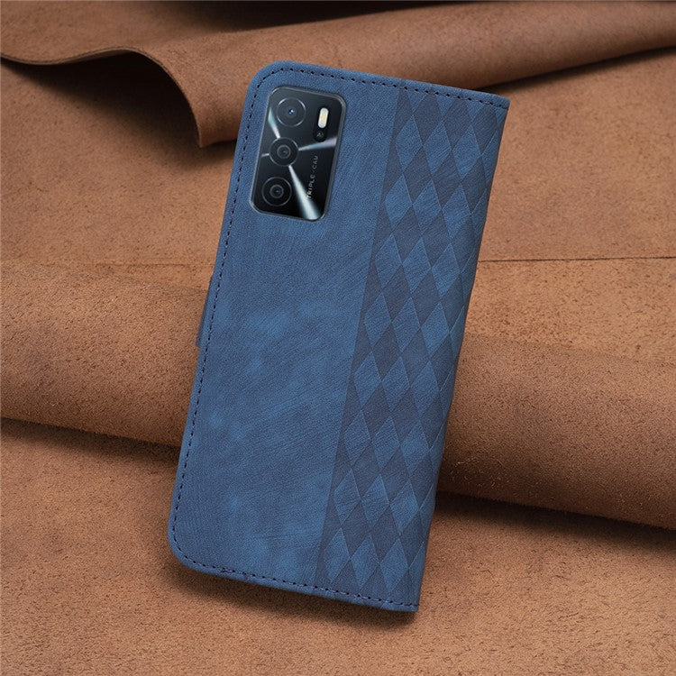 Leather Cover for Oppo A16 / A16s / A54 5G / A54s / A55 5G , Imprinted Pattern Stand Wallet Flip Phone Case - Blue