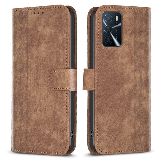 Leather Cover for Oppo A16 / A16s / A54 5G / A54s / A55 5G , Imprinted Pattern Stand Wallet Flip Phone Case - Brown