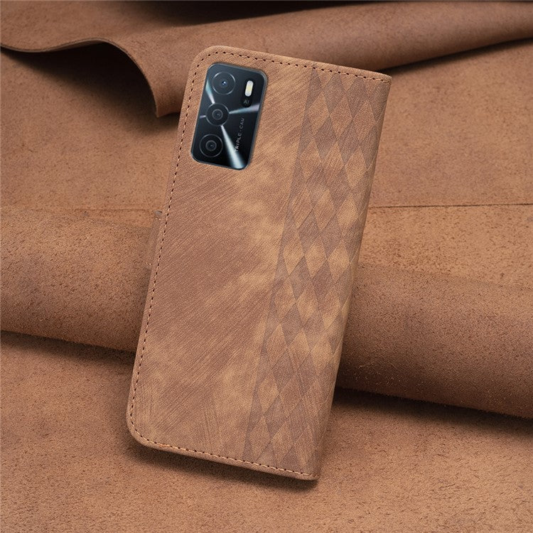 Leather Cover for Oppo A16 / A16s / A54 5G / A54s / A55 5G , Imprinted Pattern Stand Wallet Flip Phone Case - Brown