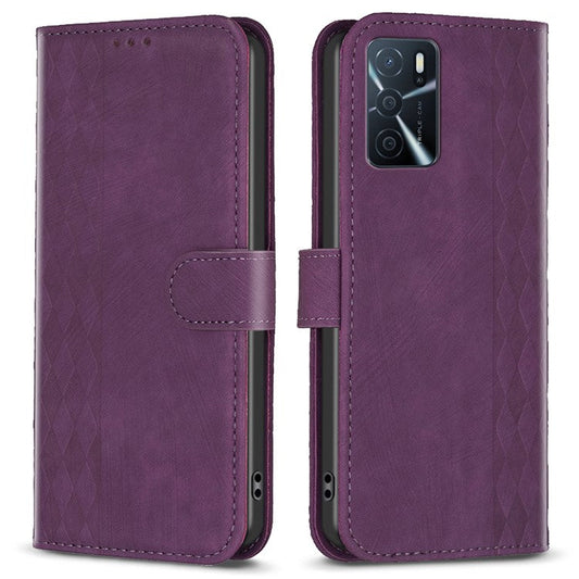 Leather Cover for Oppo A16 / A16s / A54 5G / A54s / A55 5G , Imprinted Pattern Stand Wallet Flip Phone Case - Purple