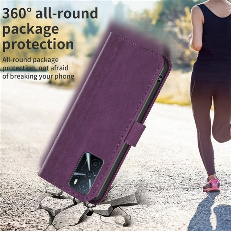 Leather Cover for Oppo A16 / A16s / A54 5G / A54s / A55 5G , Imprinted Pattern Stand Wallet Flip Phone Case - Purple