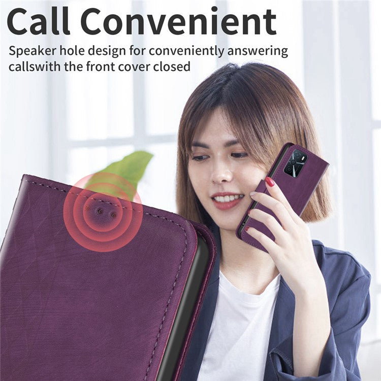Leather Cover for Oppo A16 / A16s / A54 5G / A54s / A55 5G , Imprinted Pattern Stand Wallet Flip Phone Case - Purple