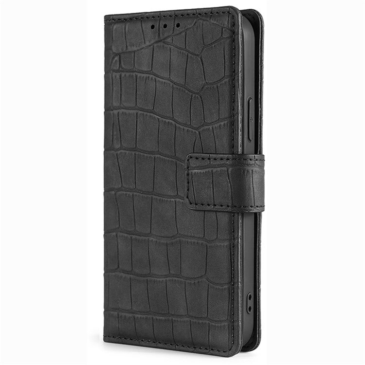 For Samsung Galaxy F14 5G Skin-touch Feeling Phone Case Crocodile Texture Wallet Stand PU Leather Cover - Black