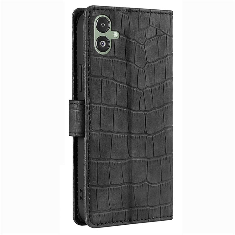 For Samsung Galaxy F14 5G Skin-touch Feeling Phone Case Crocodile Texture Wallet Stand PU Leather Cover - Black