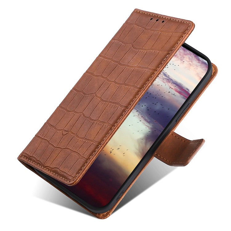 For Samsung Galaxy F14 5G Skin-touch Feeling Phone Case Crocodile Texture Wallet Stand PU Leather Cover - Brown