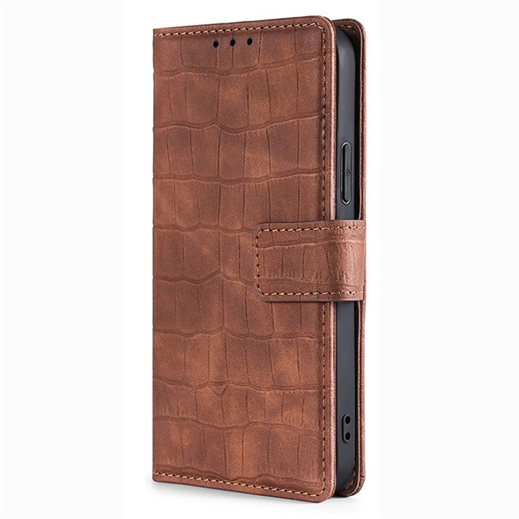 For Samsung Galaxy F14 5G Skin-touch Feeling Phone Case Crocodile Texture Wallet Stand PU Leather Cover - Brown