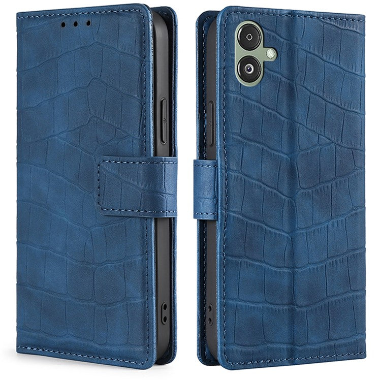 For Samsung Galaxy F14 5G Skin-touch Feeling Phone Case Crocodile Texture Wallet Stand PU Leather Cover - Blue