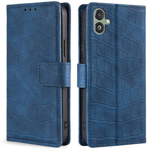 For Samsung Galaxy F14 5G Skin-touch Feeling Phone Case Crocodile Texture Wallet Stand PU Leather Cover - Blue