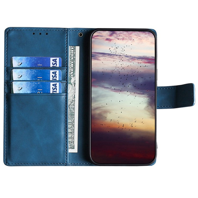 For Samsung Galaxy F14 5G Skin-touch Feeling Phone Case Crocodile Texture Wallet Stand PU Leather Cover - Blue