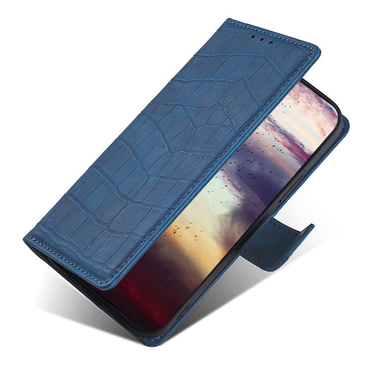 For Samsung Galaxy F14 5G Skin-touch Feeling Phone Case Crocodile Texture Wallet Stand PU Leather Cover - Blue