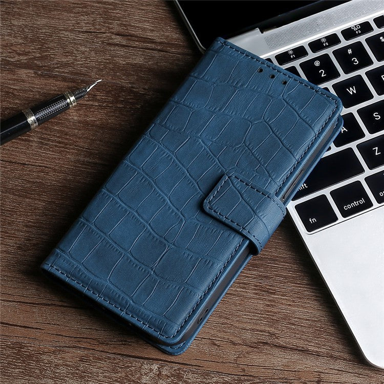 For Samsung Galaxy F14 5G Skin-touch Feeling Phone Case Crocodile Texture Wallet Stand PU Leather Cover - Blue