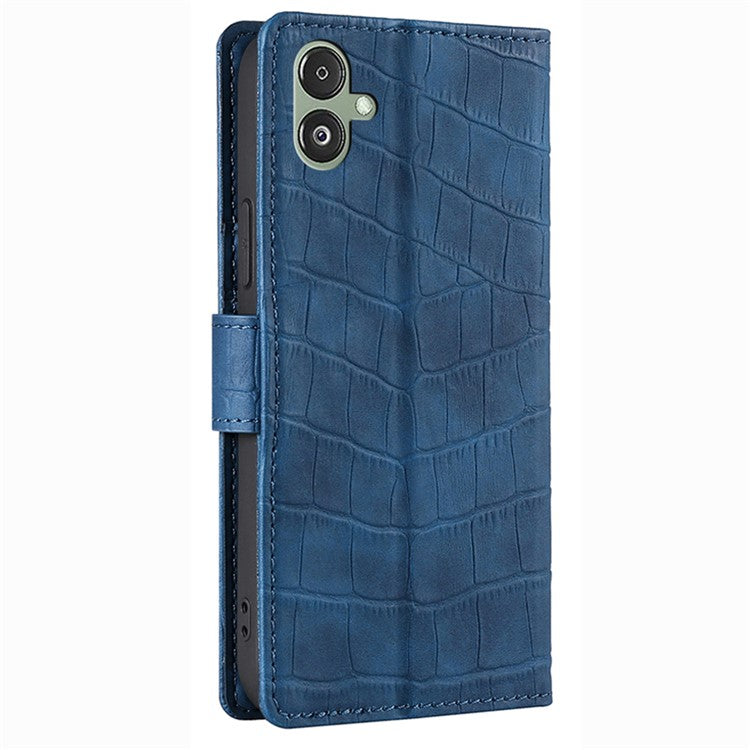 For Samsung Galaxy F14 5G Skin-touch Feeling Phone Case Crocodile Texture Wallet Stand PU Leather Cover - Blue