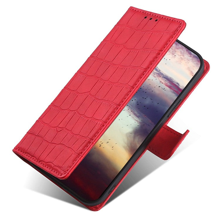 For Samsung Galaxy F14 5G Skin-touch Feeling Phone Case Crocodile Texture Wallet Stand PU Leather Cover - Red