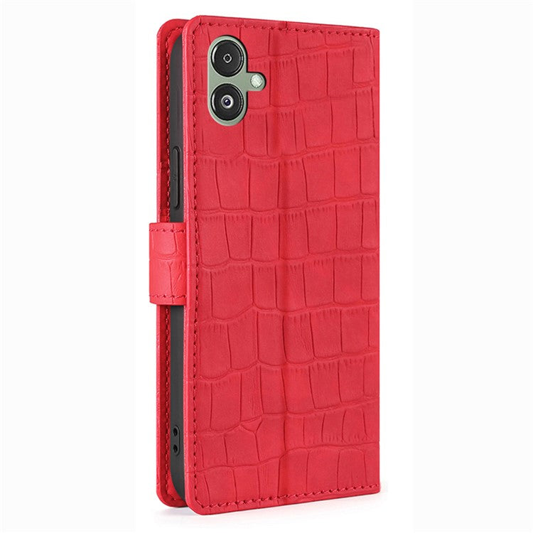 For Samsung Galaxy F14 5G Skin-touch Feeling Phone Case Crocodile Texture Wallet Stand PU Leather Cover - Red