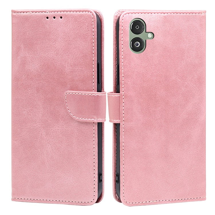 For Samsung Galaxy F14 5G Magnetic Protective Cover Calf Texture Stand Wallet PU Leather+TPU Phone Case - Rose Gold