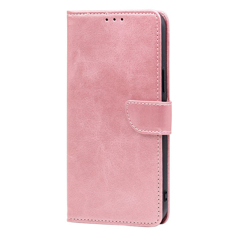 For Samsung Galaxy F14 5G Magnetic Protective Cover Calf Texture Stand Wallet PU Leather+TPU Phone Case - Rose Gold