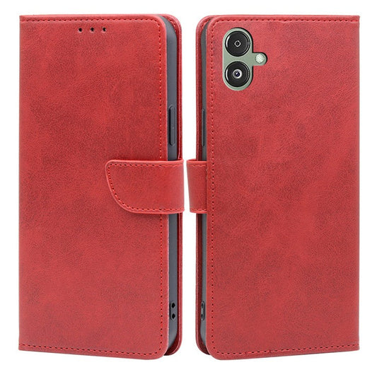 For Samsung Galaxy F14 5G Magnetic Protective Cover Calf Texture Stand Wallet PU Leather+TPU Phone Case - Red