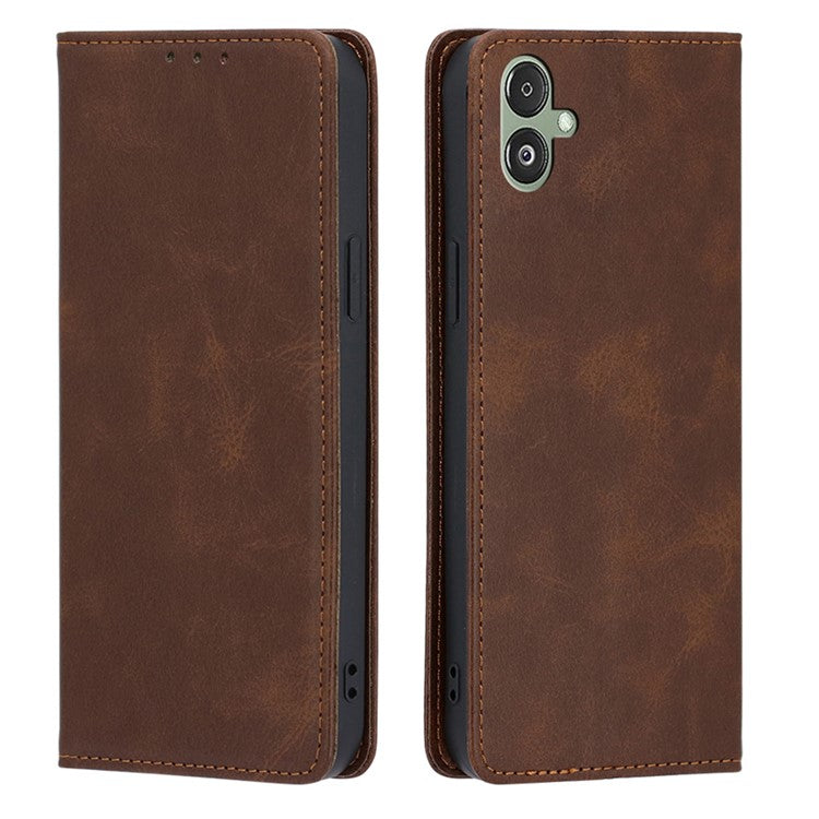 For Samsung Galaxy F14 5G Calf Texture Mobile Phone Protector Case Stand Leather Wallet Cover - Brown