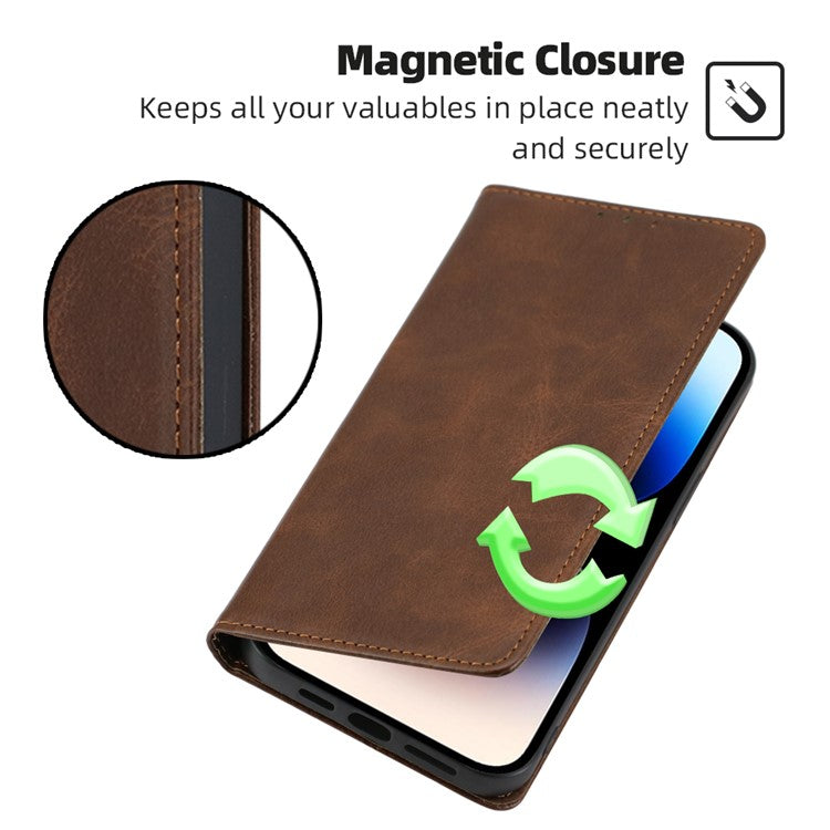 For Samsung Galaxy F14 5G Calf Texture Mobile Phone Protector Case Stand Leather Wallet Cover - Brown
