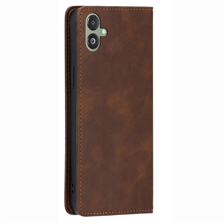 For Samsung Galaxy F14 5G Calf Texture Mobile Phone Protector Case Stand Leather Wallet Cover - Brown