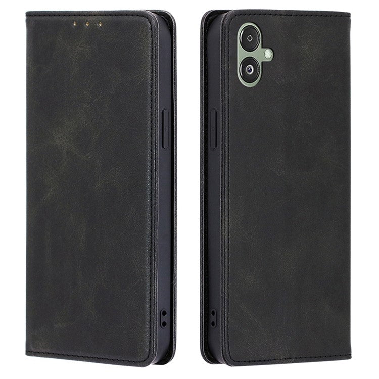 For Samsung Galaxy F14 5G Calf Texture Mobile Phone Protector Case Stand Leather Wallet Cover - Black