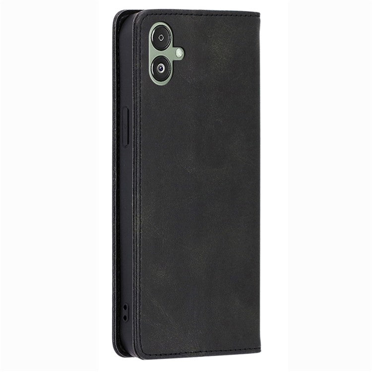 For Samsung Galaxy F14 5G Calf Texture Mobile Phone Protector Case Stand Leather Wallet Cover - Black