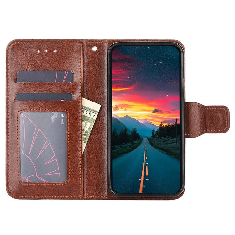 For Samsung Galaxy F14 5G Textured PU Leather Phone Case Wallet Stand Flip Cover - Brown