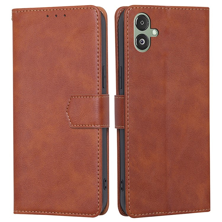 For Samsung Galaxy F14 5G RFID Blocking Wallet Phone Case PU Leather Cowhide Texture Stand Cover - Brown