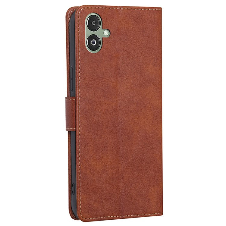 For Samsung Galaxy F14 5G RFID Blocking Wallet Phone Case PU Leather Cowhide Texture Stand Cover - Brown