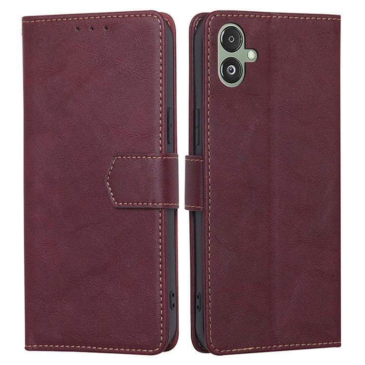 For Samsung Galaxy F14 5G RFID Blocking Wallet Phone Case PU Leather Cowhide Texture Stand Cover - Wine Red