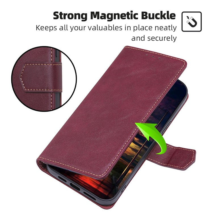 For Samsung Galaxy F14 5G RFID Blocking Wallet Phone Case PU Leather Cowhide Texture Stand Cover - Wine Red