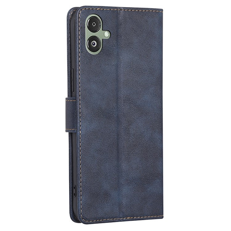 For Samsung Galaxy F14 5G RFID Blocking Wallet Phone Case PU Leather Cowhide Texture Stand Cover - Blue