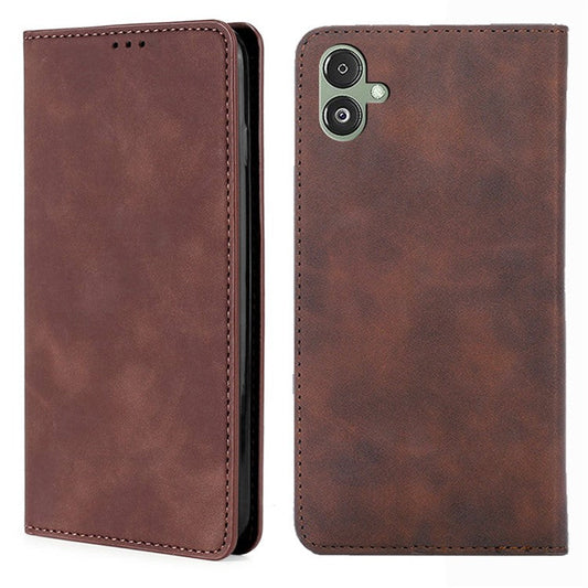 For Samsung Galaxy F14 5G Card Slots Stand Cover PU Leather Skin-touch Phone Case - Dark Brown