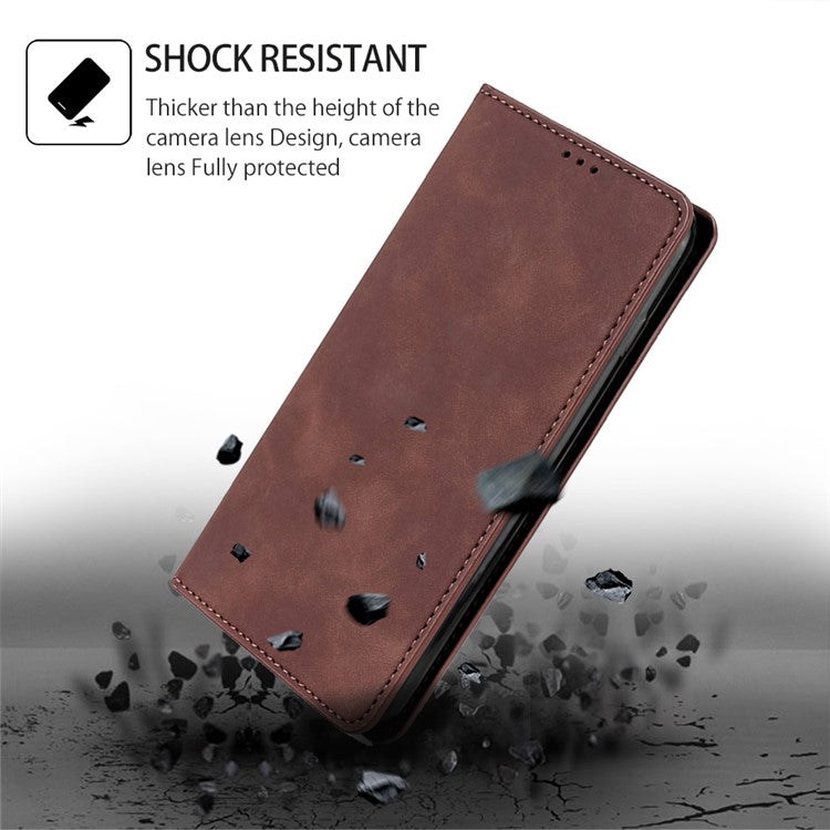 For Samsung Galaxy F14 5G Card Slots Stand Cover PU Leather Skin-touch Phone Case - Dark Brown