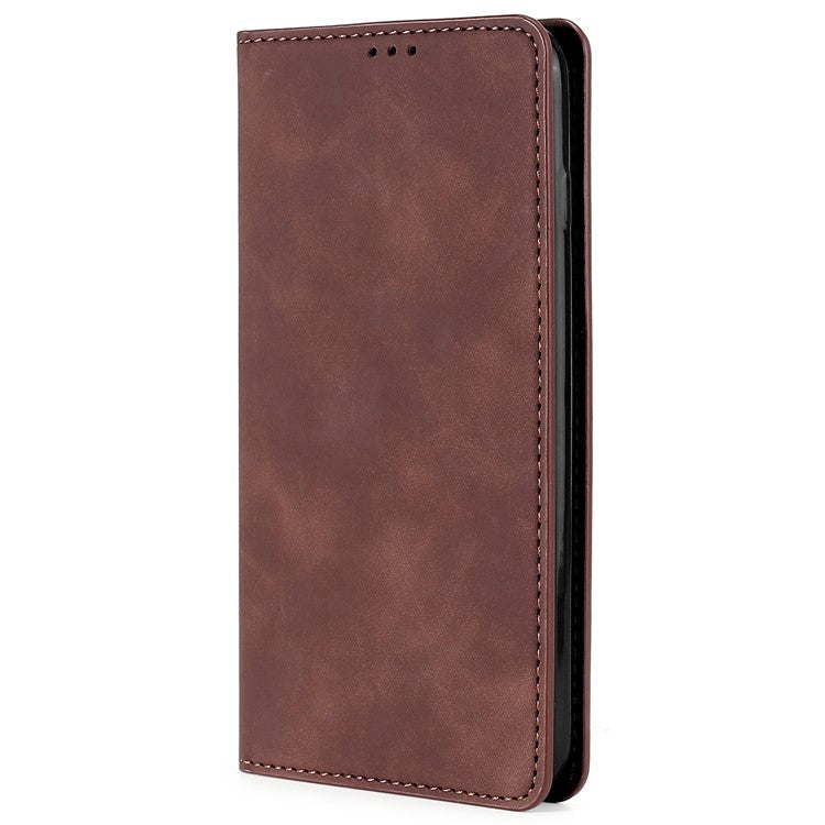 For Samsung Galaxy F14 5G Card Slots Stand Cover PU Leather Skin-touch Phone Case - Dark Brown