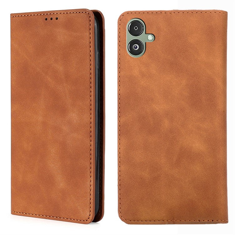 For Samsung Galaxy F14 5G Card Slots Stand Cover PU Leather Skin-touch Phone Case - Light Brown