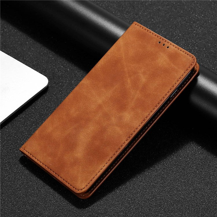 For Samsung Galaxy F14 5G Card Slots Stand Cover PU Leather Skin-touch Phone Case - Light Brown