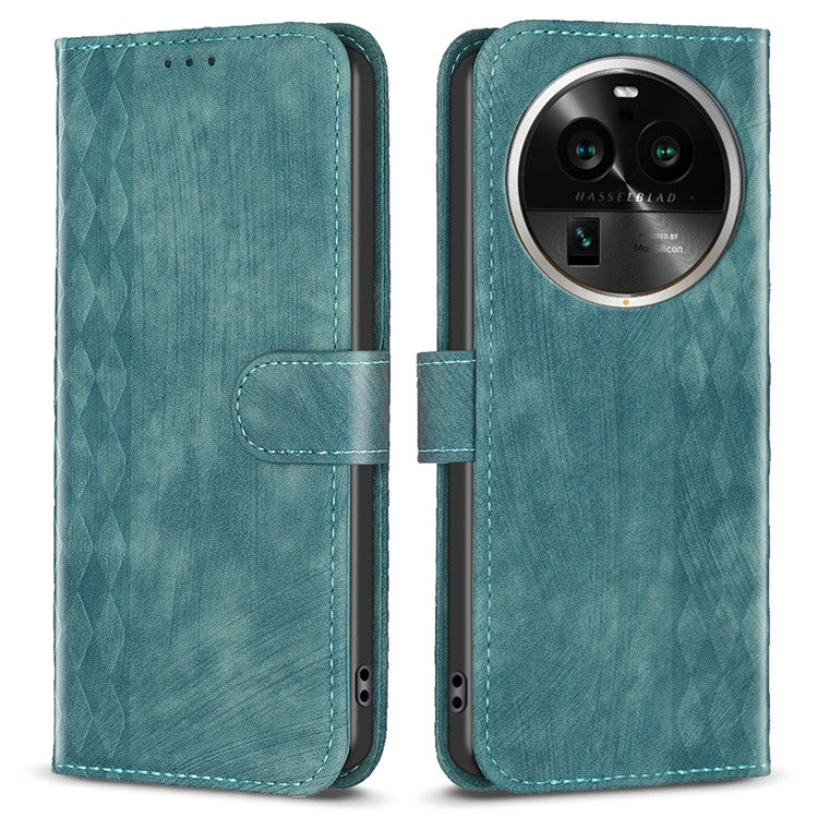 Phone Case for Oppo Find X6 Pro PU Leather Grid Pattern Imprinted Cover Stand Wallet Drop-proof Shell - Green