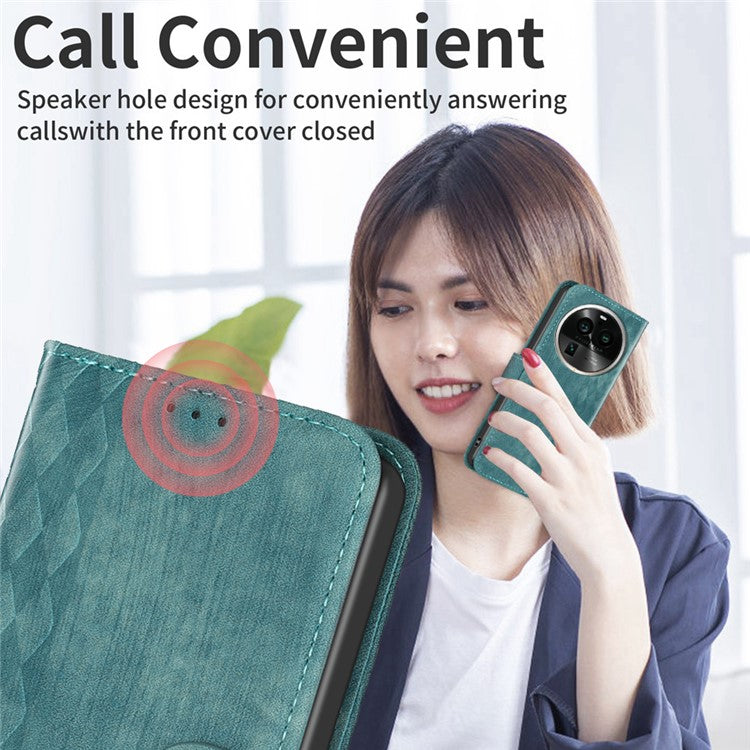 Phone Case for Oppo Find X6 Pro PU Leather Grid Pattern Imprinted Cover Stand Wallet Drop-proof Shell - Green