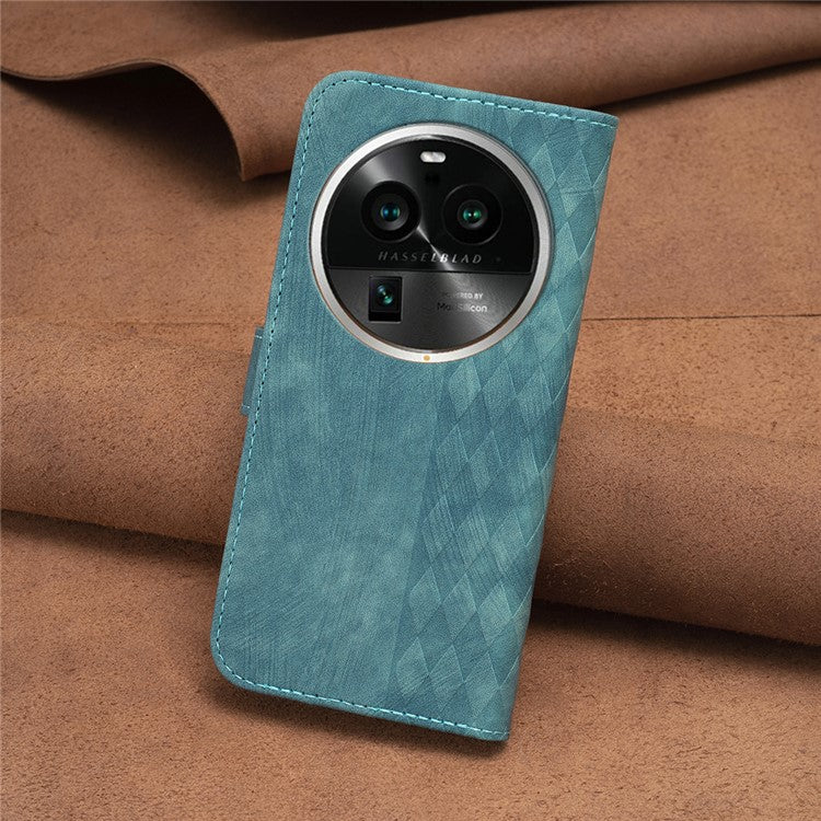 Phone Case for Oppo Find X6 Pro PU Leather Grid Pattern Imprinted Cover Stand Wallet Drop-proof Shell - Green