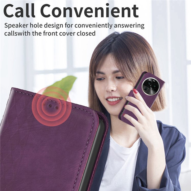 Phone Case for Oppo Find X6 Pro PU Leather Grid Pattern Imprinted Cover Stand Wallet Drop-proof Shell - Purple