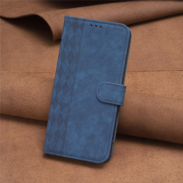 Phone Case for Oppo Find X6 Grid Pattern Imprinted Cover Stand Wallet PU Leather Drop-proof Shell - Blue
