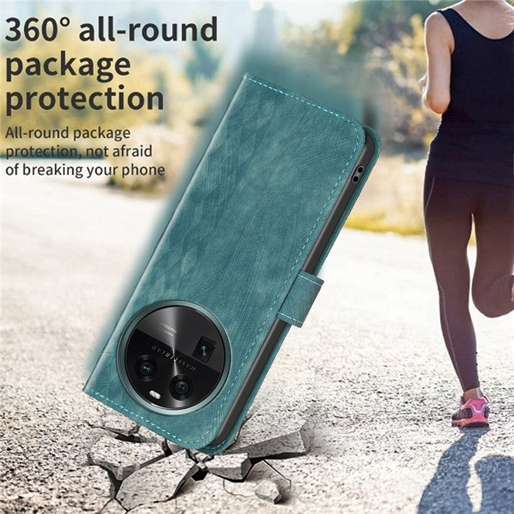 Phone Case for Oppo Find X6 Grid Pattern Imprinted Cover Stand Wallet PU Leather Drop-proof Shell - Green