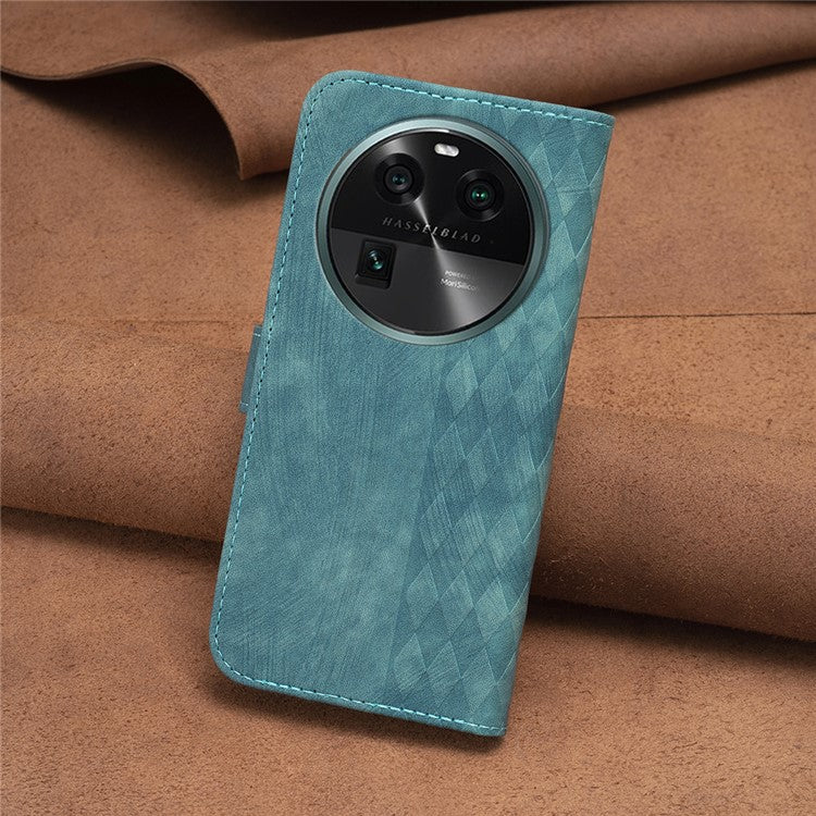 Phone Case for Oppo Find X6 Grid Pattern Imprinted Cover Stand Wallet PU Leather Drop-proof Shell - Green