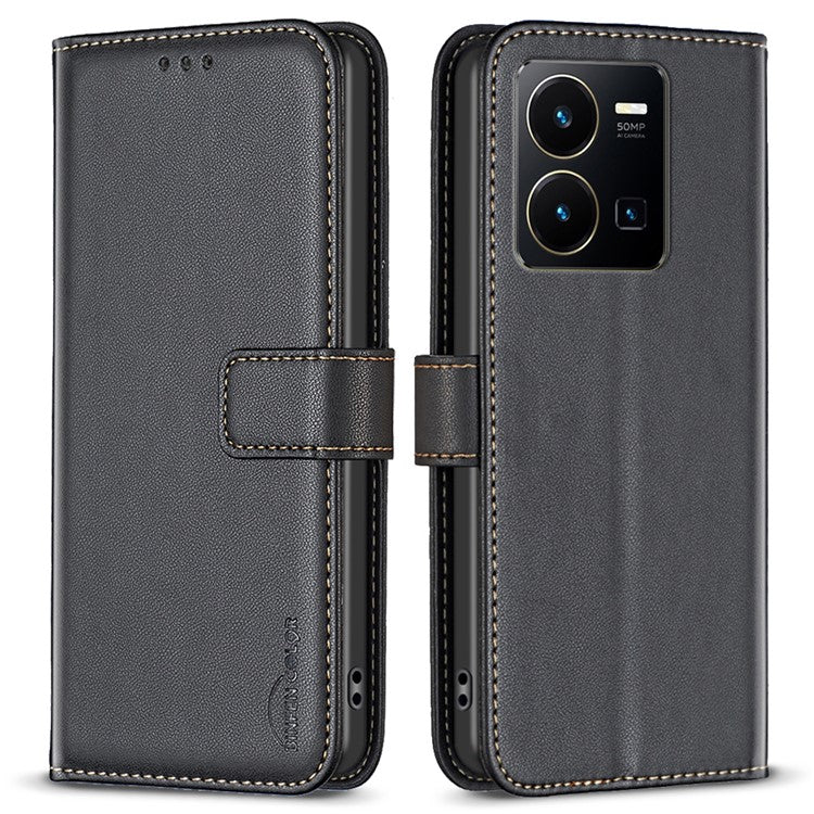BINFEN COLOR BF17 For vivo Y35 4G (2022) / Y22s 4G PU Leather Wallet Case Stand Phone Cover - Black