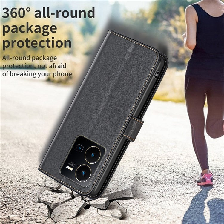 BINFEN COLOR BF17 For vivo Y35 4G (2022) / Y22s 4G PU Leather Wallet Case Stand Phone Cover - Black