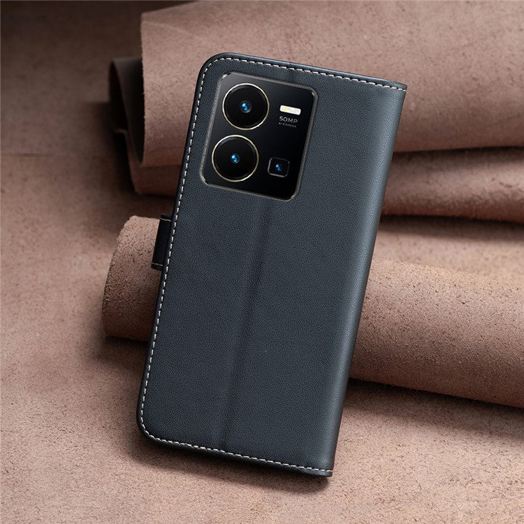 BINFEN COLOR BF17 For vivo Y35 4G (2022) / Y22s 4G PU Leather Wallet Case Stand Phone Cover - Black