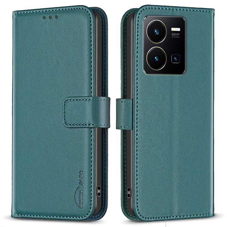 BINFEN COLOR BF17 For vivo Y35 4G (2022) / Y22s 4G PU Leather Wallet Case Stand Phone Cover - Green