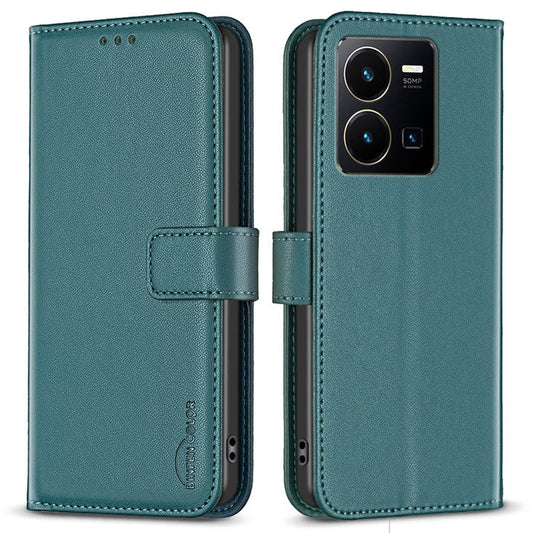 BINFEN COLOR BF17 For vivo Y35 4G (2022) / Y22s 4G PU Leather Wallet Case Stand Phone Cover - Green